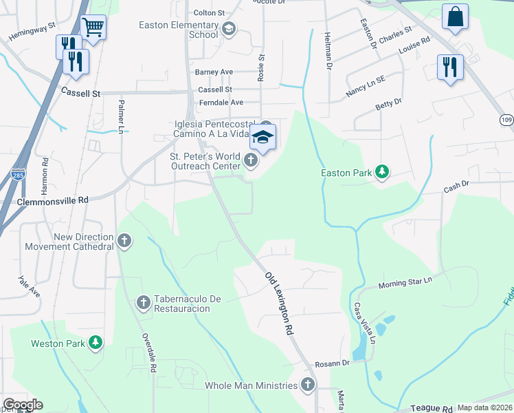 map of restaurants, bars, coffee shops, grocery stores, and more near 3727 Old Lexington Road in Winston-Salem