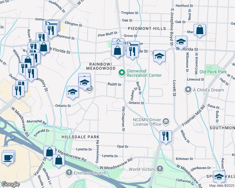 map of restaurants, bars, coffee shops, grocery stores, and more near 2211 Saint Mark Road in Greensboro