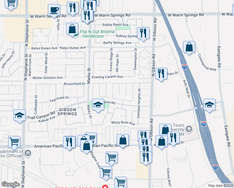 map of restaurants, bars, coffee shops, grocery stores, and more near 265 Prudence Court in Henderson