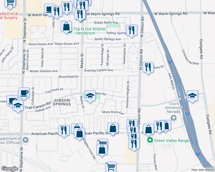 map of restaurants, bars, coffee shops, grocery stores, and more near 265 Prudence Court in Henderson