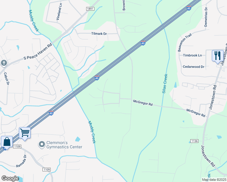 map of restaurants, bars, coffee shops, grocery stores, and more near 209 McTavish Lane in Winston-Salem