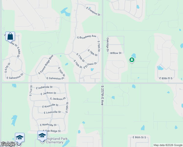 map of restaurants, bars, coffee shops, grocery stores, and more near 7904 East Galveston Street in Broken Arrow