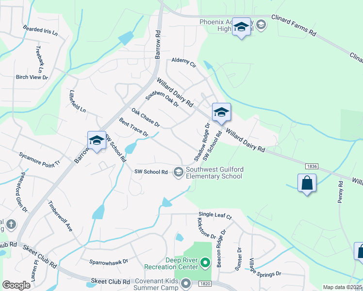 map of restaurants, bars, coffee shops, grocery stores, and more near 3670 Wood Cove Drive in High Point