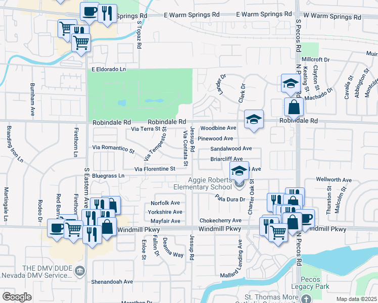 map of restaurants, bars, coffee shops, grocery stores, and more near 264 Via Contata Street in Henderson