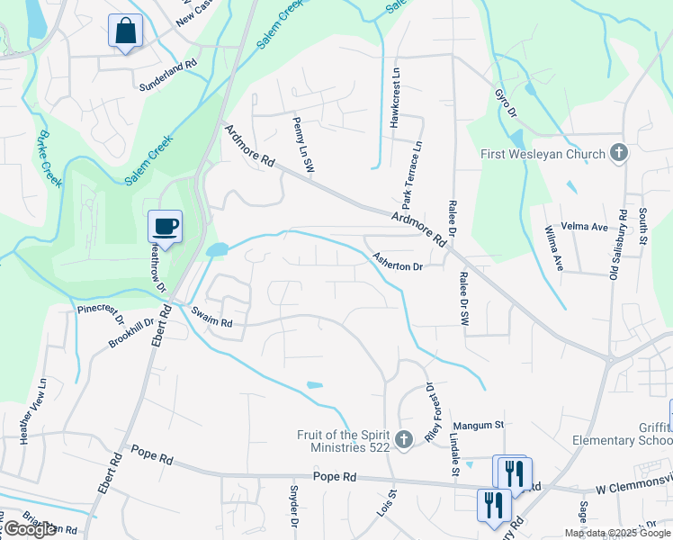 map of restaurants, bars, coffee shops, grocery stores, and more near 300 Braeburn Drive in Winston-Salem
