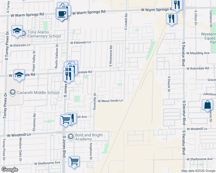 map of restaurants, bars, coffee shops, grocery stores, and more near 7830 Duneville Street in Las Vegas