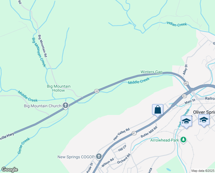 map of restaurants, bars, coffee shops, grocery stores, and more near 6953 Knoxville Highway in Oliver Springs