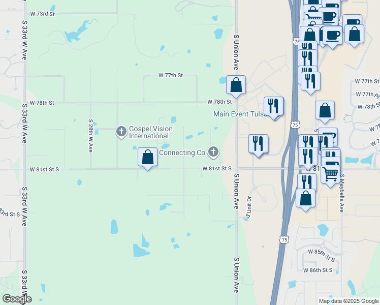 map of restaurants, bars, coffee shops, grocery stores, and more near 7917 South Yukon Avenue in Tulsa