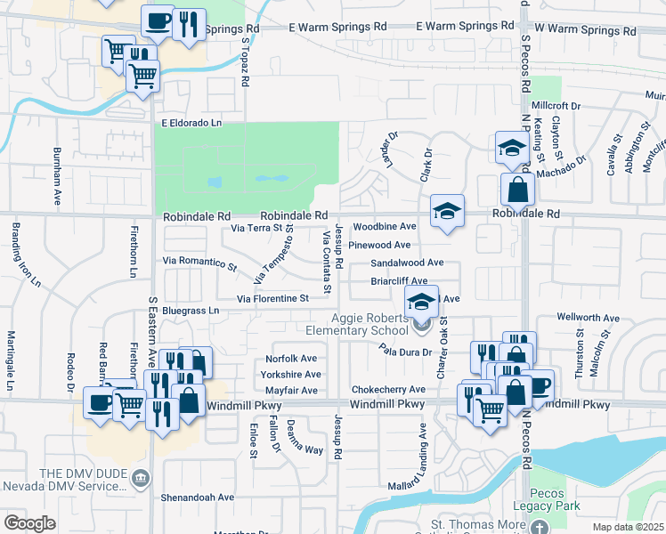 map of restaurants, bars, coffee shops, grocery stores, and more near 264 Via Contata Street in Henderson