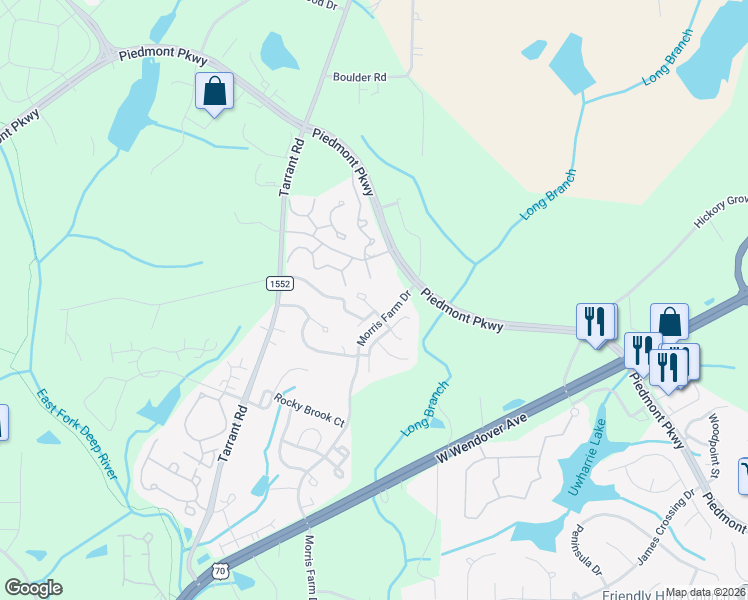 map of restaurants, bars, coffee shops, grocery stores, and more near 4479 Veranda Lake Court in Greensboro