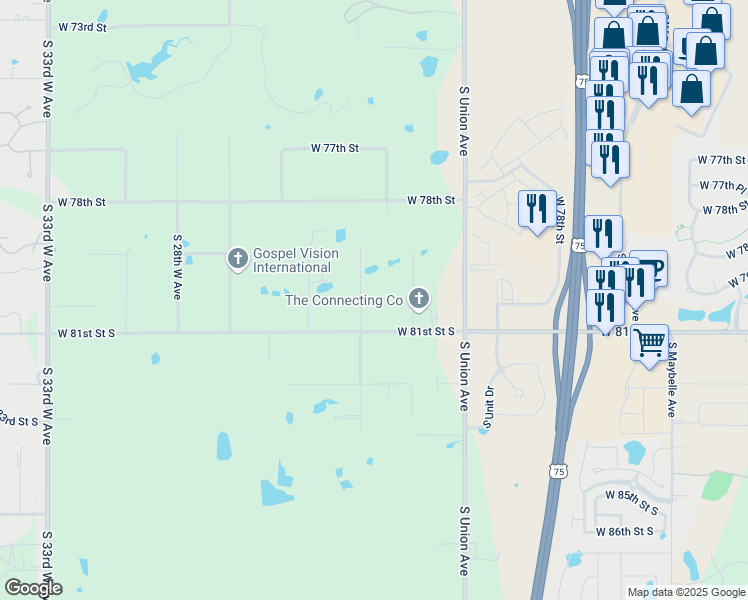 map of restaurants, bars, coffee shops, grocery stores, and more near 7917 South Yukon Avenue in Tulsa