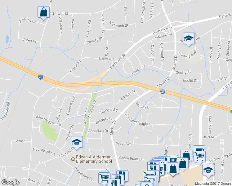 map of restaurants, bars, coffee shops, grocery stores, and more near 1805 Allenbrooke Drive in Greensboro