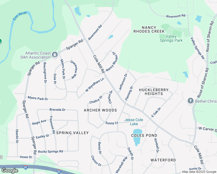 map of restaurants, bars, coffee shops, grocery stores, and more near 953 Clarion Drive in Durham