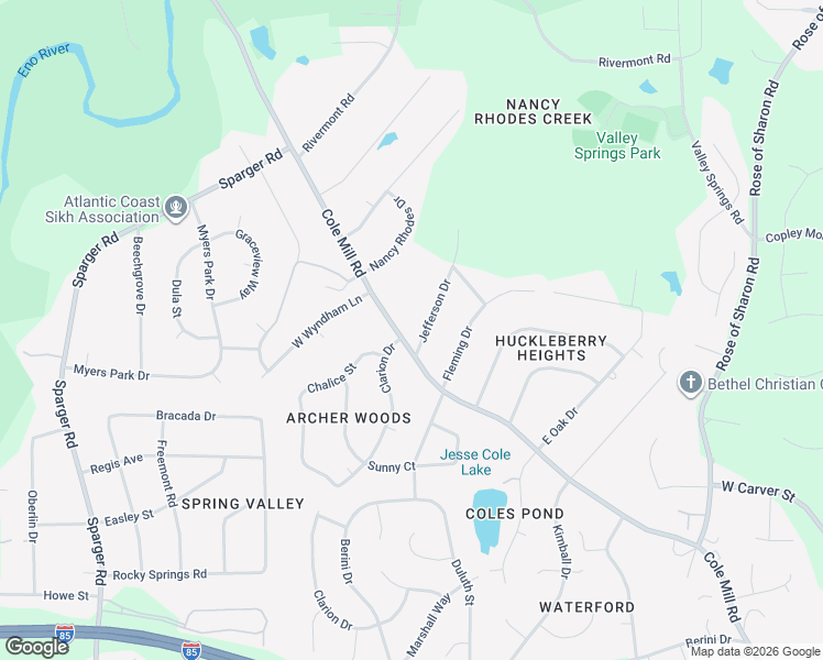 map of restaurants, bars, coffee shops, grocery stores, and more near 3408 Cole Mill Road in Durham