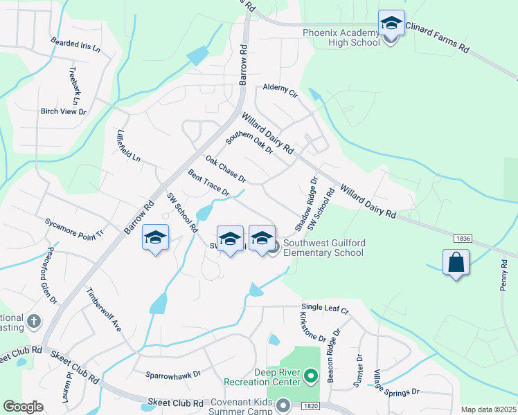 map of restaurants, bars, coffee shops, grocery stores, and more near 3569 Bent Trace Drive in High Point