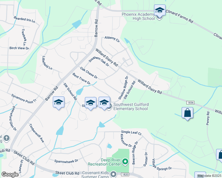 map of restaurants, bars, coffee shops, grocery stores, and more near 3670 Wood Cove Drive in High Point