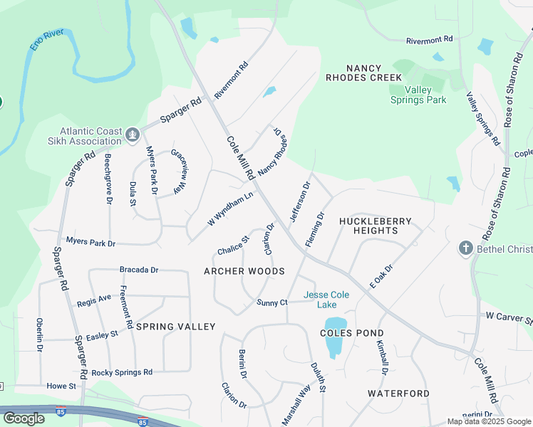 map of restaurants, bars, coffee shops, grocery stores, and more near 3503 Cole Mill Road in Durham
