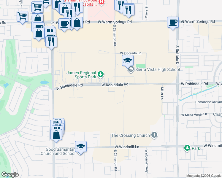 map of restaurants, bars, coffee shops, grocery stores, and more near 8100 West Robindale Road in Las Vegas