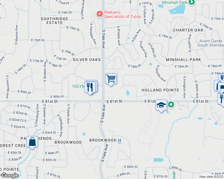 map of restaurants, bars, coffee shops, grocery stores, and more near 8015 South Yale Avenue in Tulsa