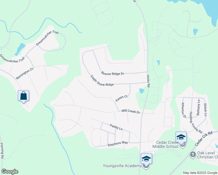 map of restaurants, bars, coffee shops, grocery stores, and more near 175 Eagle Stone Ridge in Youngsville