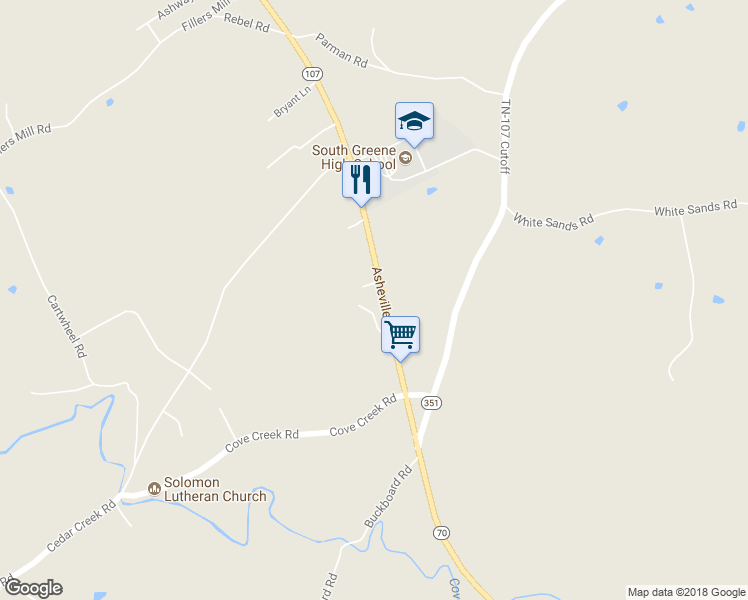 map of restaurants, bars, coffee shops, grocery stores, and more near 7792 Asheville Highway in Greeneville