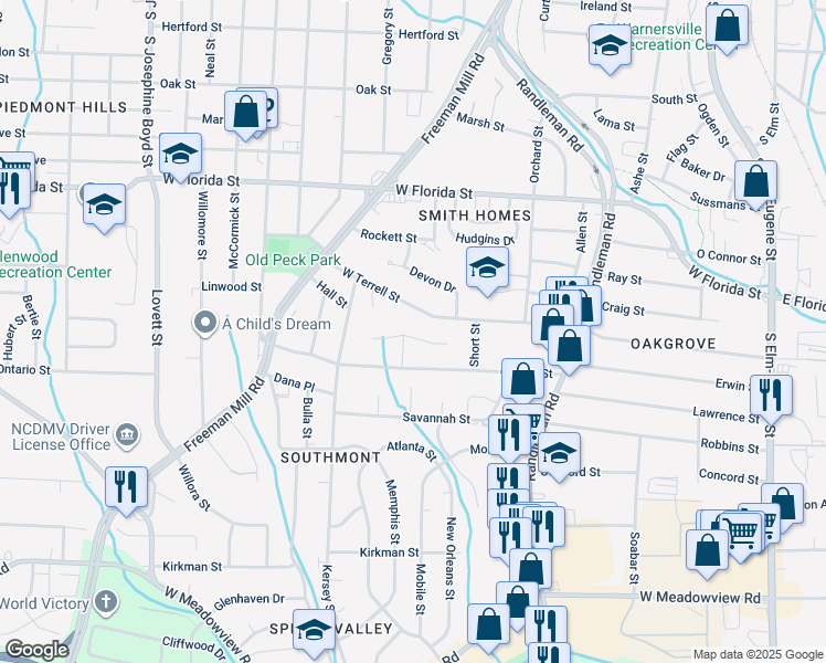 map of restaurants, bars, coffee shops, grocery stores, and more near 622 Forest Brook Drive in Greensboro