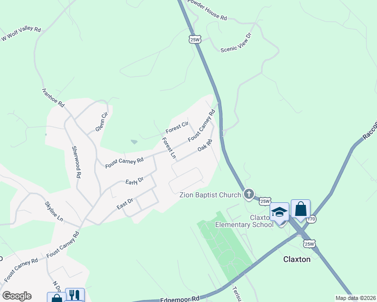 map of restaurants, bars, coffee shops, grocery stores, and more near 313 Foust Carney Road in Powell