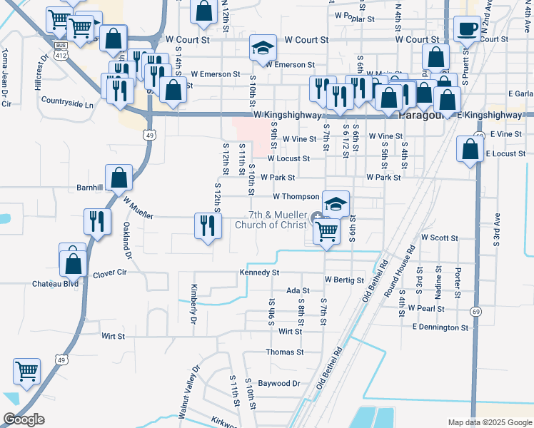 map of restaurants, bars, coffee shops, grocery stores, and more near 915 West Mueller in Paragould