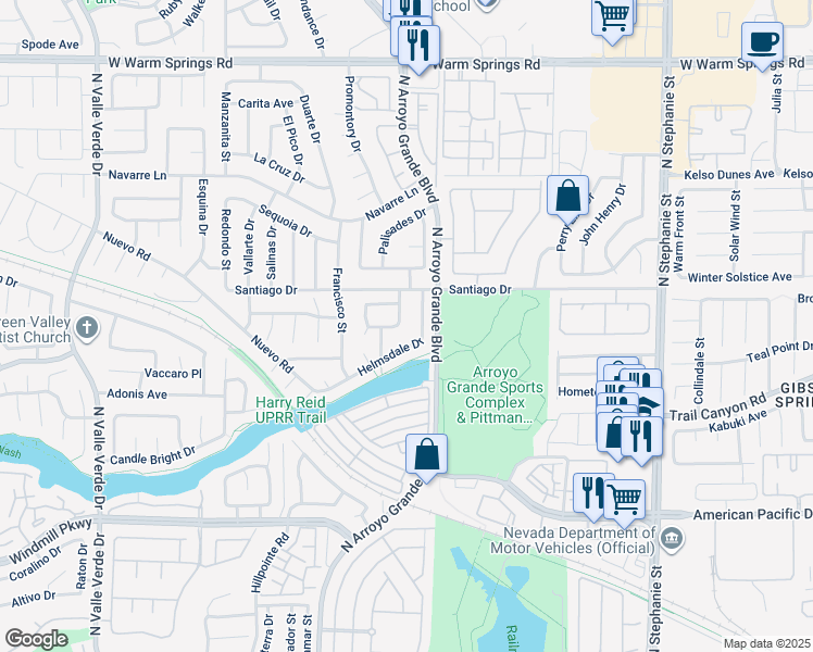 map of restaurants, bars, coffee shops, grocery stores, and more near 289 Helmsdale Drive in Henderson