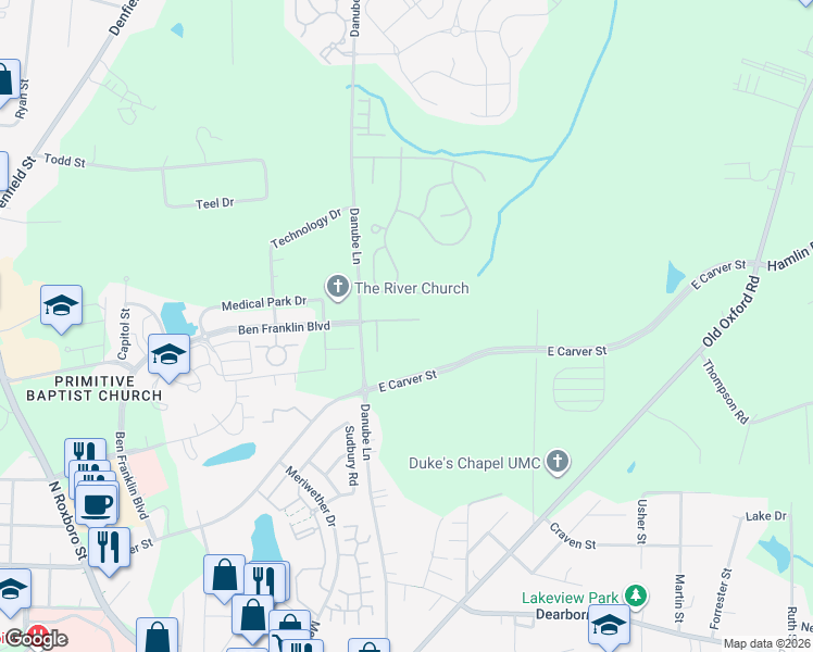 map of restaurants, bars, coffee shops, grocery stores, and more near 526 Hobkirks Place in Durham