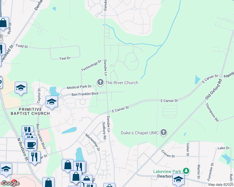 map of restaurants, bars, coffee shops, grocery stores, and more near 526 Hobkirks Place in Durham