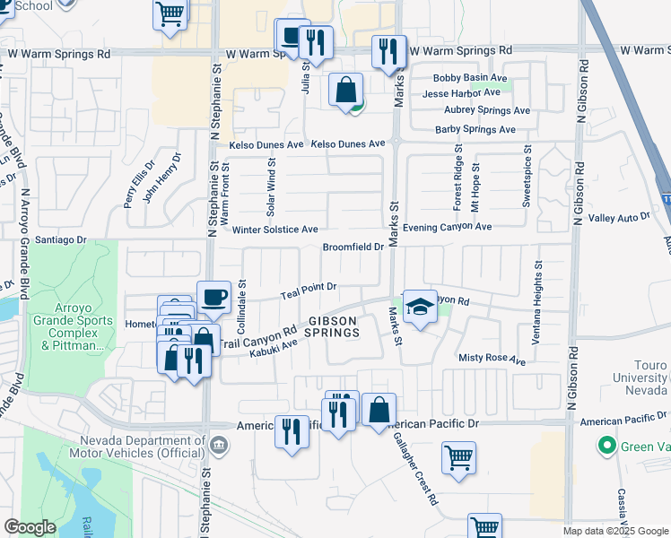 map of restaurants, bars, coffee shops, grocery stores, and more near 264 Autumn Eve Street in Henderson