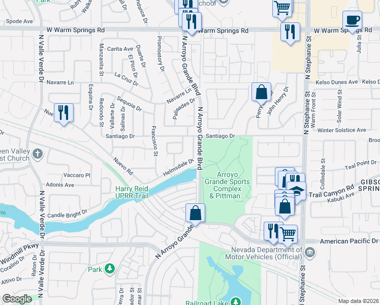 map of restaurants, bars, coffee shops, grocery stores, and more near 289 Helmsdale Drive in Henderson