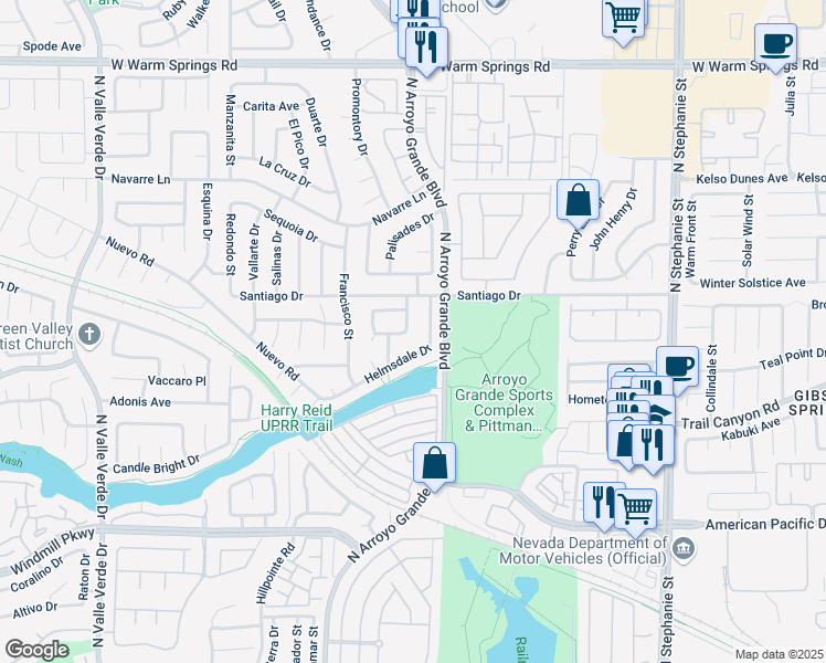 map of restaurants, bars, coffee shops, grocery stores, and more near 289 Helmsdale Drive in Henderson