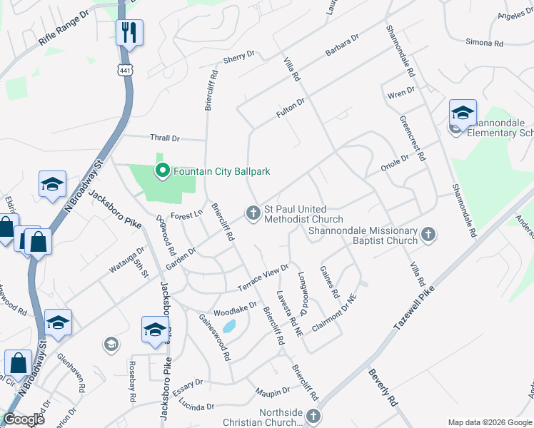 map of restaurants, bars, coffee shops, grocery stores, and more near 4021 Garden Drive in Knoxville