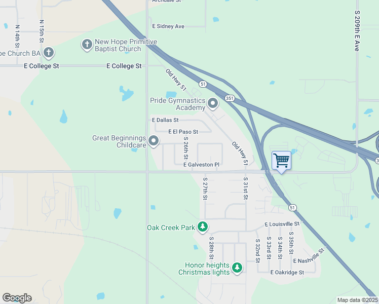 map of restaurants, bars, coffee shops, grocery stores, and more near 504 South 26th Street in Broken Arrow
