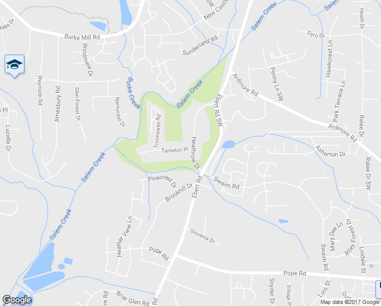 map of restaurants, bars, coffee shops, grocery stores, and more near 3800 Heathrow Drive in Winston-Salem