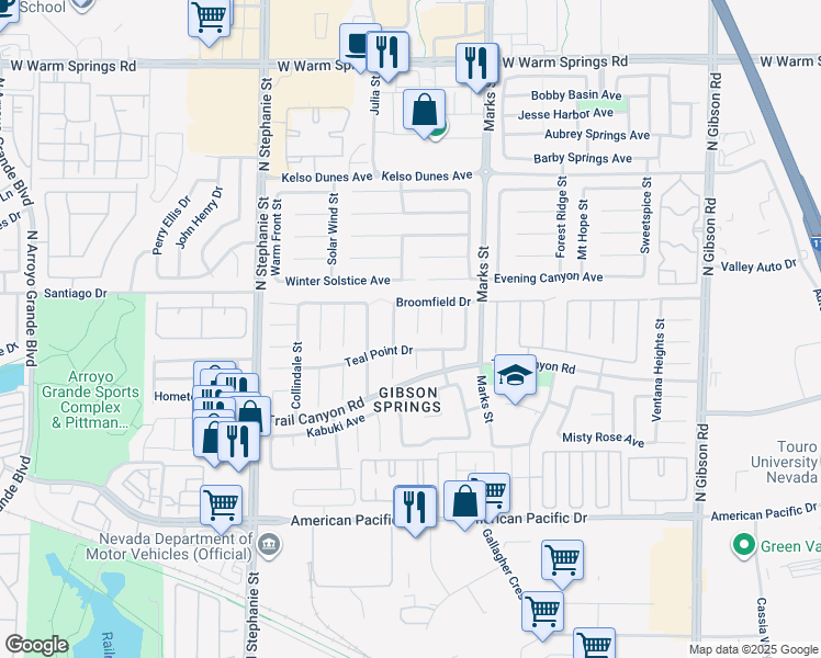 map of restaurants, bars, coffee shops, grocery stores, and more near 264 Autumn Eve Street in Henderson