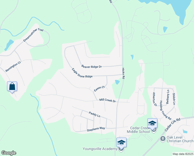 map of restaurants, bars, coffee shops, grocery stores, and more near 135 Eagle Stone Ridge in Youngsville