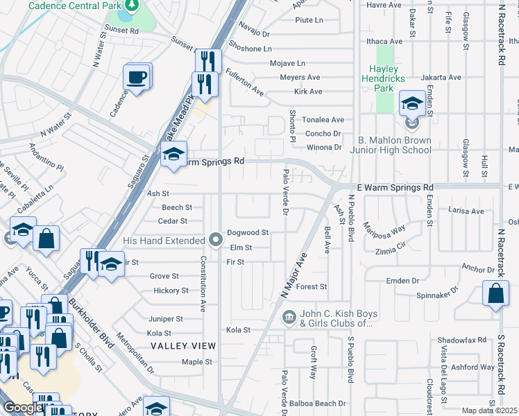 map of restaurants, bars, coffee shops, grocery stores, and more near 934 Lewis Court in Henderson