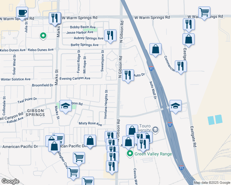 map of restaurants, bars, coffee shops, grocery stores, and more near 1001 Wreath Court in Henderson