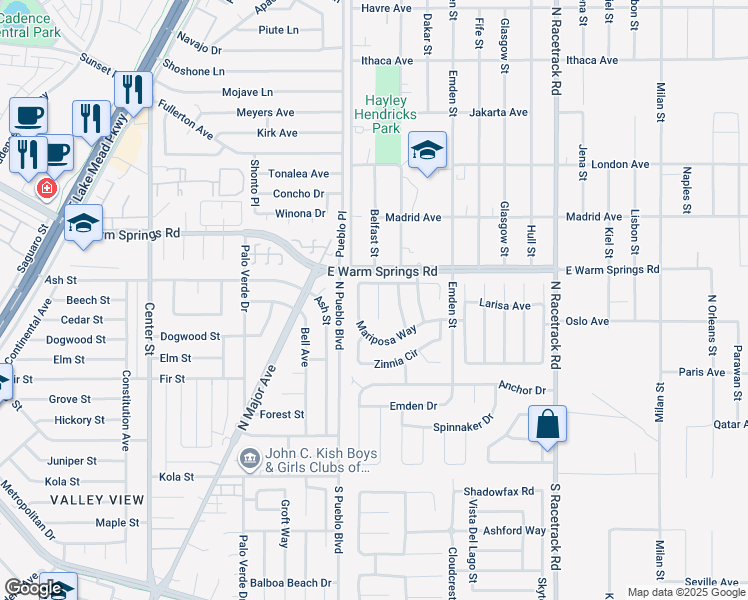 map of restaurants, bars, coffee shops, grocery stores, and more near 262 Prairie Rose Street in Henderson