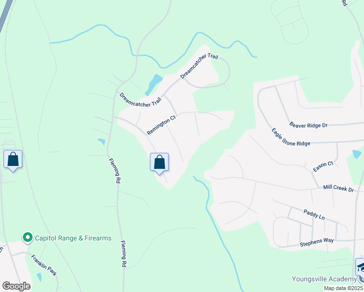 map of restaurants, bars, coffee shops, grocery stores, and more near 65 Chesterfield Court in Youngsville