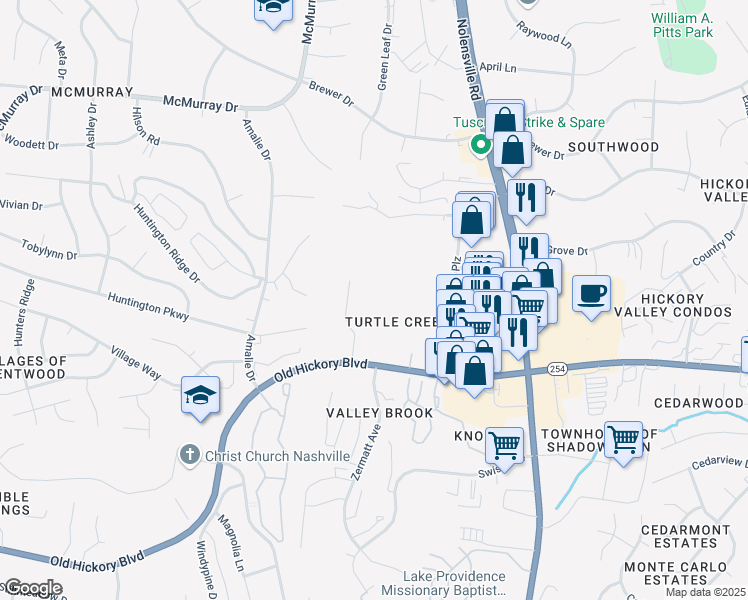 map of restaurants, bars, coffee shops, grocery stores, and more near 644 Hickoryview Drive in Nashville
