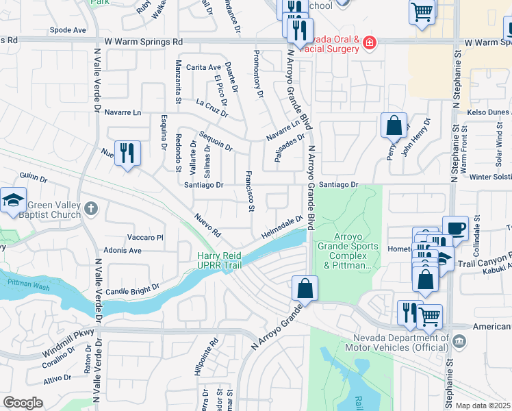 map of restaurants, bars, coffee shops, grocery stores, and more near 290 Francisco Street in Henderson