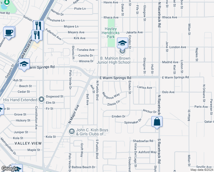 map of restaurants, bars, coffee shops, grocery stores, and more near 262 Prairie Rose Street in Henderson