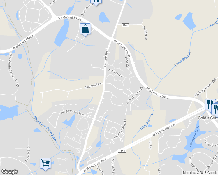 map of restaurants, bars, coffee shops, grocery stores, and more near 4414 Piedmont Trace Drive in Greensboro