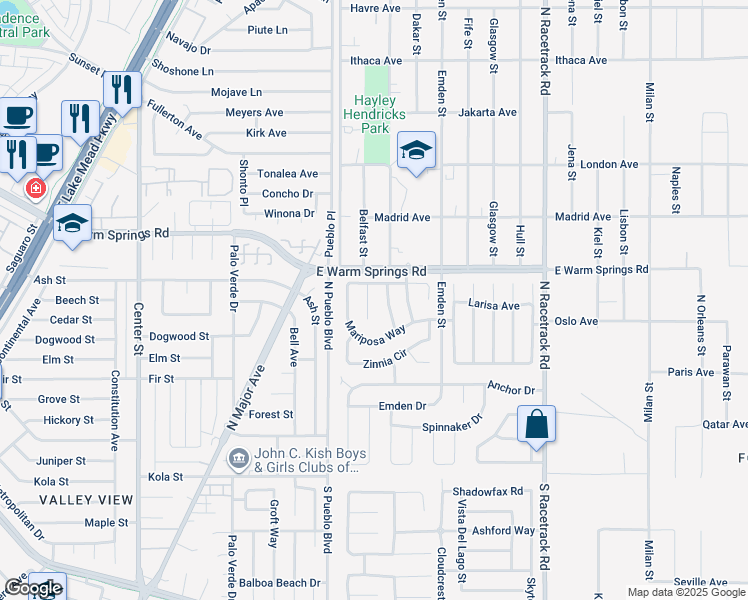 map of restaurants, bars, coffee shops, grocery stores, and more near 263 Prairie Rose Street in Henderson