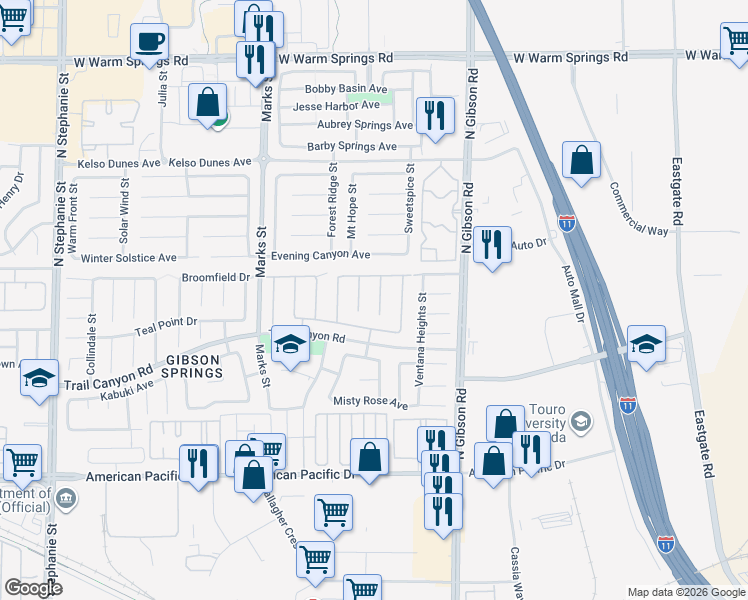 map of restaurants, bars, coffee shops, grocery stores, and more near 274 Tropic Tan Court in Henderson