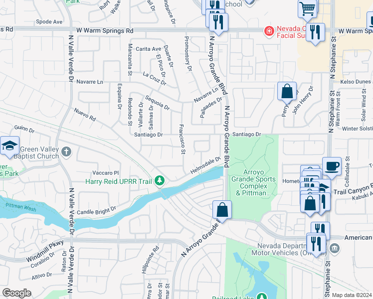 map of restaurants, bars, coffee shops, grocery stores, and more near 290 Francisco Street in Henderson